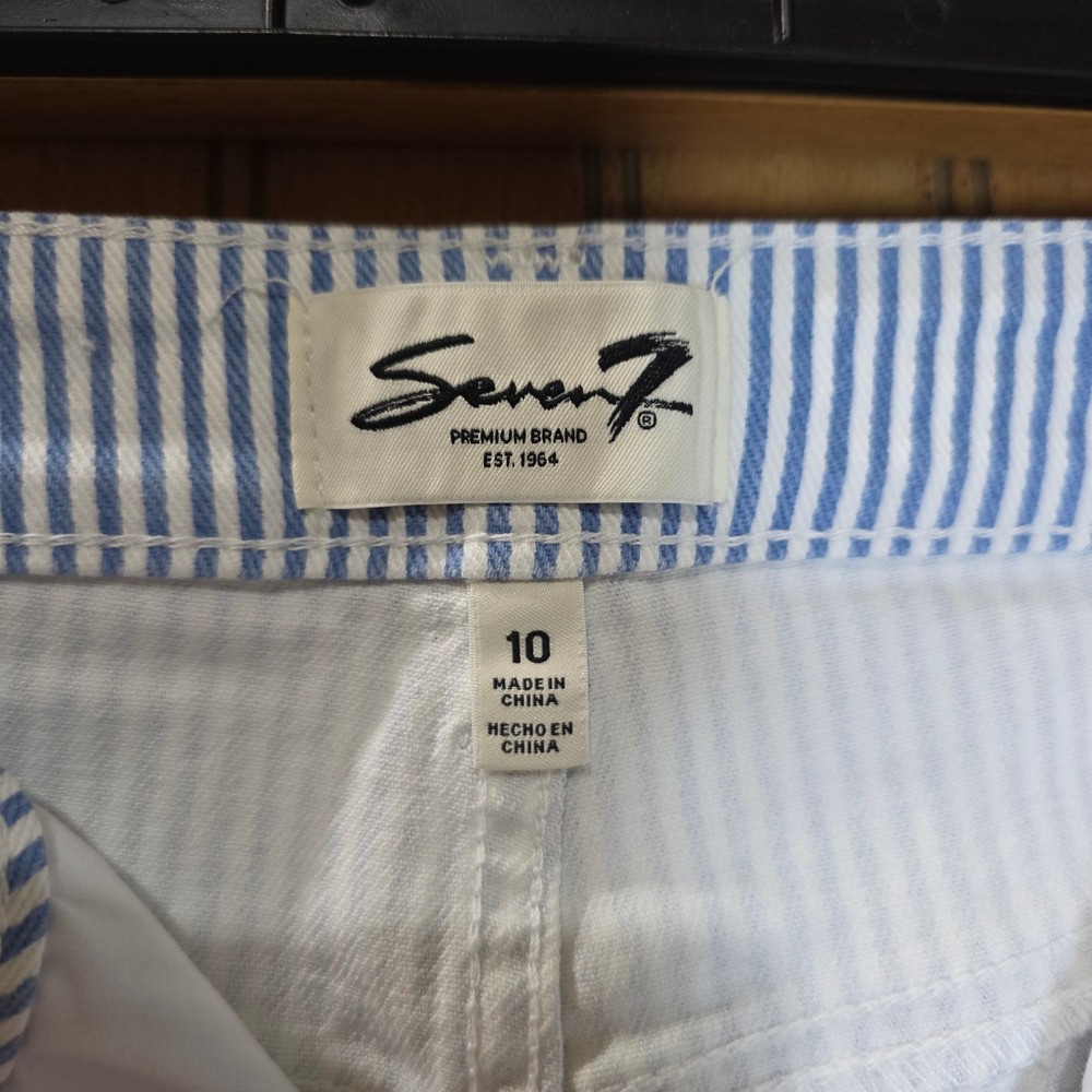 Seven7 Striped Jeans Blue White‎ 90's Straight Leg Hi Rise Denim Casual Size 10 - Picture 3 of 5